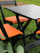 Conjunto Mesa Plegable 70x70 con 4 Sillas Acolchonadas – Naranja