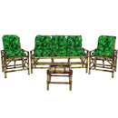 Conjunto Bambú 5 Plazas, 01 Sillón, 2 Sillas + Mesa de Centro con Almohadones Verde Oscuro