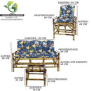 Conjunto de Bambú para 5 Personas, 1 Poltrona, 2 Sillas + Mesa de Centro con Almohadones Azules
