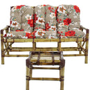 Conjunto Bambú 5 Plazas, 01 Sillón, 2 Sillas + Mesa de Centro con Almohadones Gris/Rojo