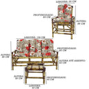 Conjunto Bambú 5 Plazas, 01 Sillón, 2 Sillas + Mesa de Centro con Almohadones Gris/Rojo